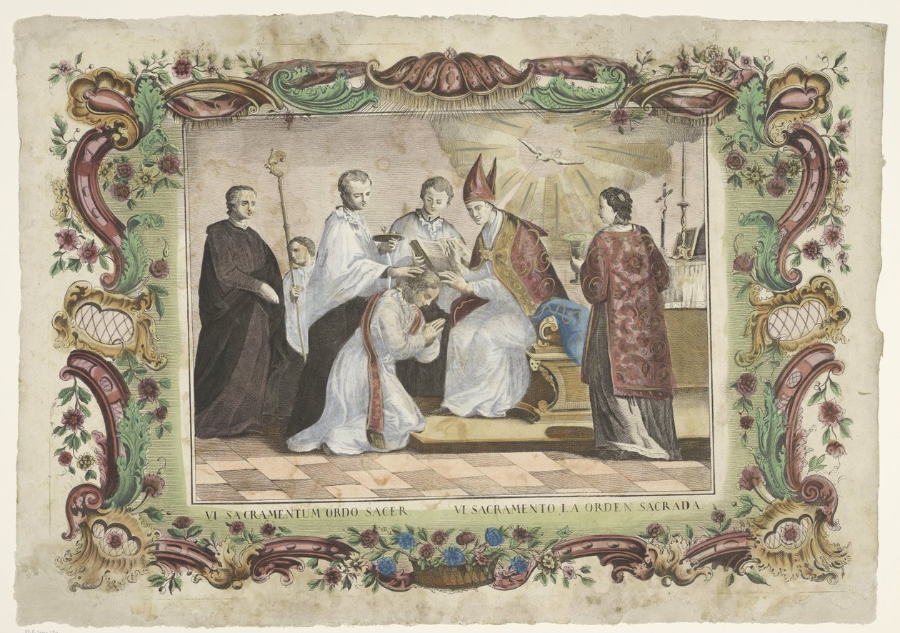 A papság szentsége VI. sacramentum ordo sacer / VI. sacramento la orden sacrada (cím a tárgyon) A hét szentség (sorozat címe) alkotó: Giovanni Volpato