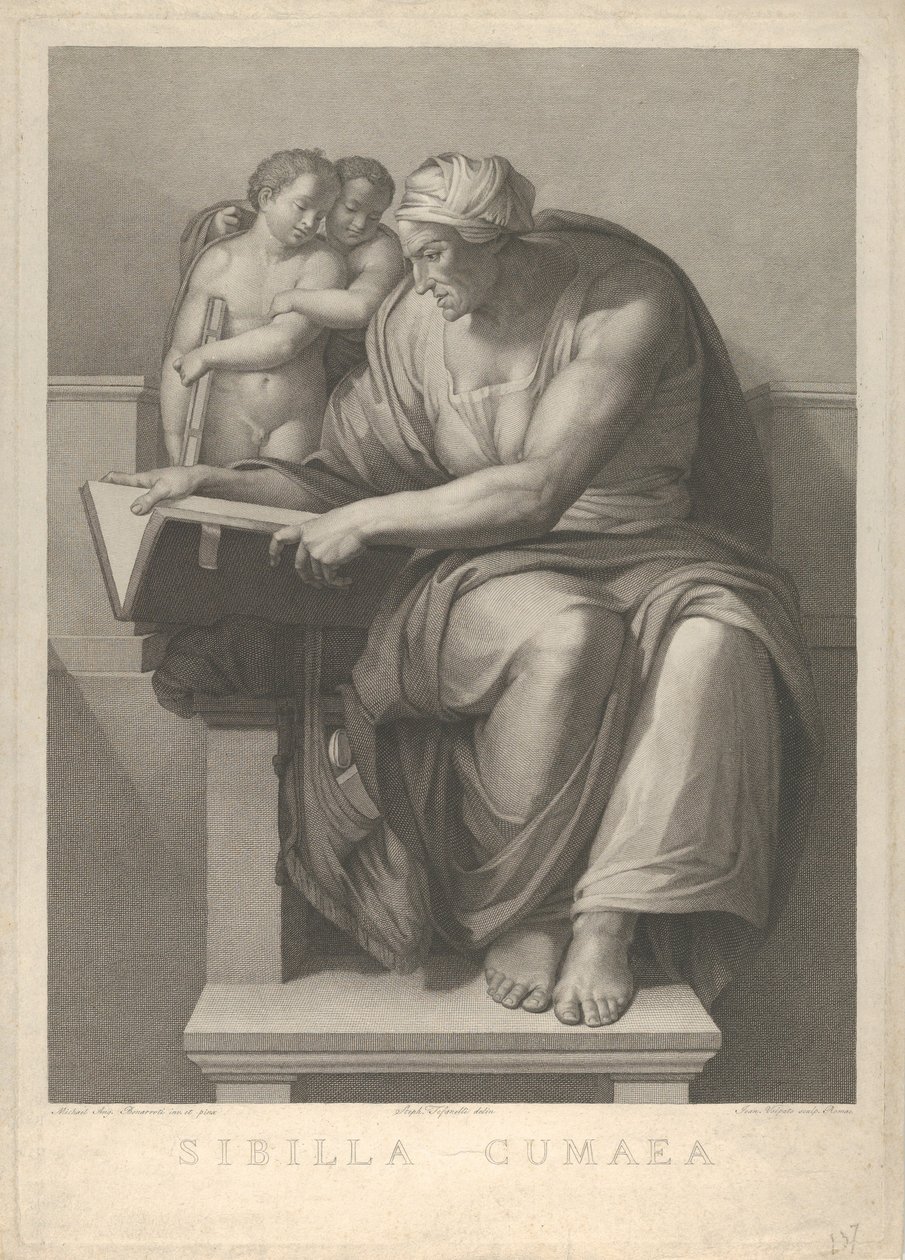 A kumai szibilla Michelangelo freskója után a Sixtus-kápolnában, 1784-90. alkotó: Giovanni Volpato