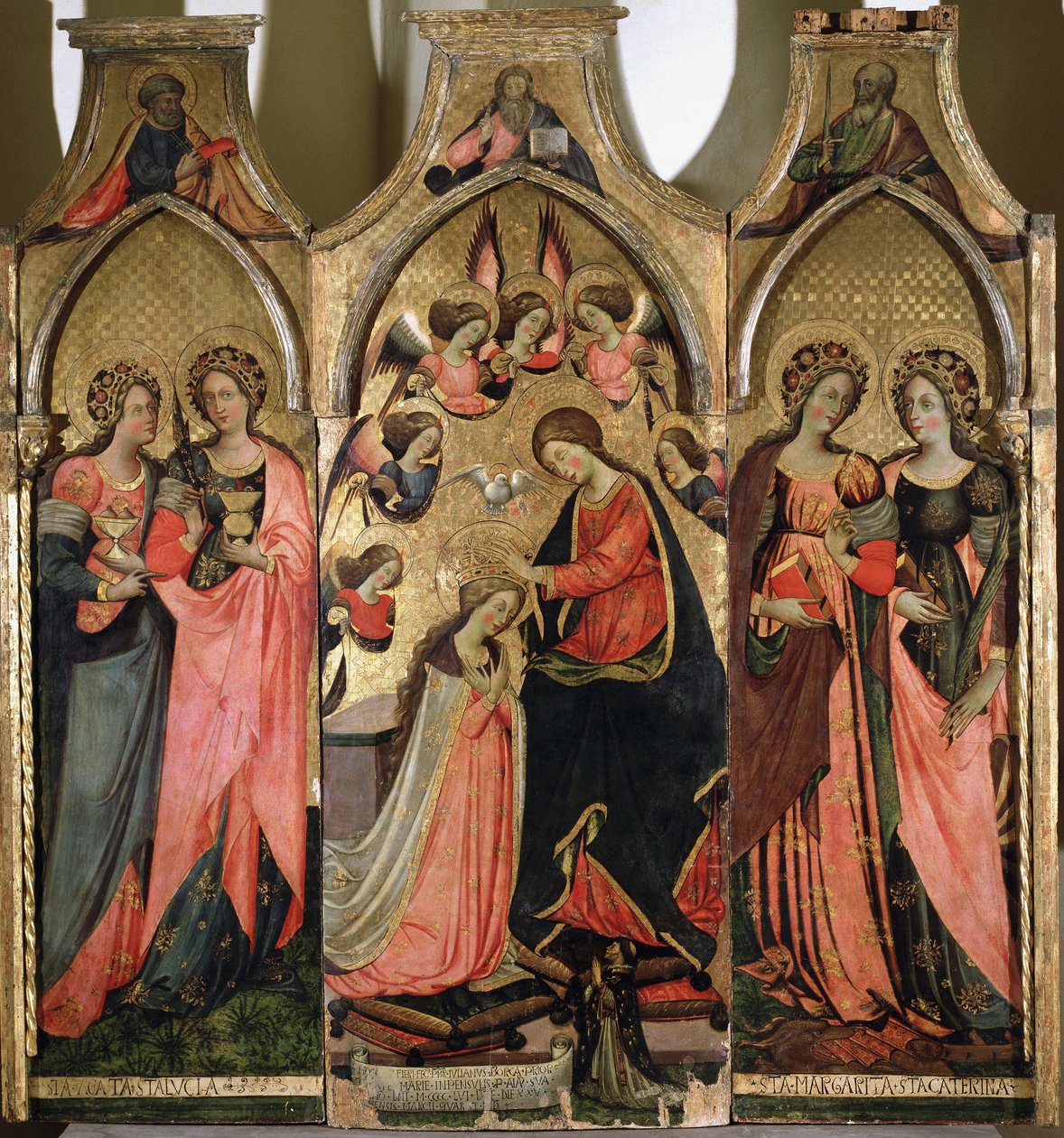 Szűz koronázásának triptichonja – Giovanni da Gaeta festménye (aktív 1449-1472 körül) 15. századi Gaeta, museo diocesano alkotó: Giovanni da Gaeta