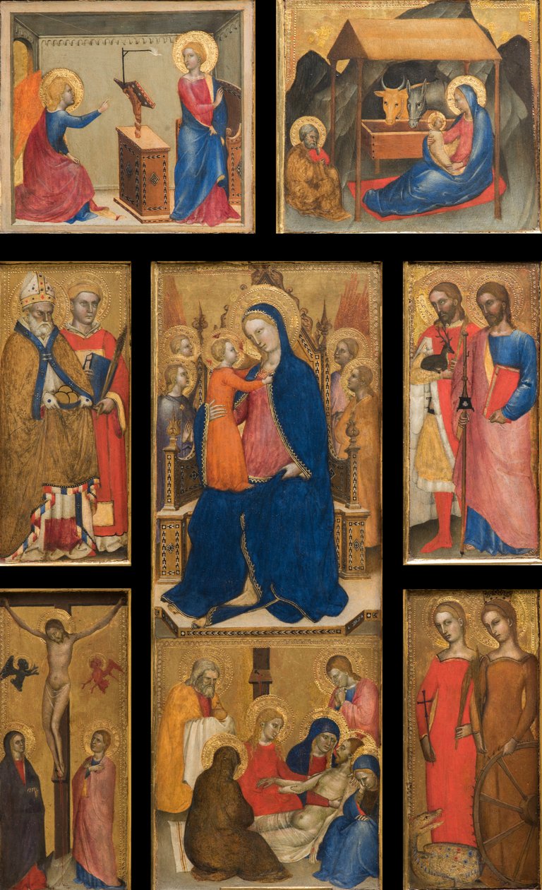 Olaszul:  Bambino Madonna és gyermeke szentekkel alkotó: Giovanni da Milano