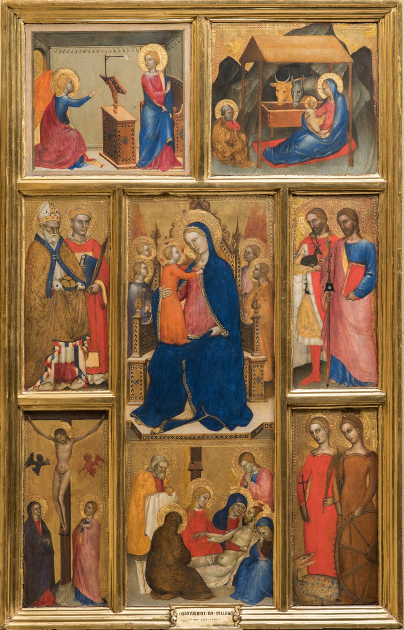 Olaszul:  Bambino Madonna és gyermeke szentekkel alkotó: Giovanni da Milano