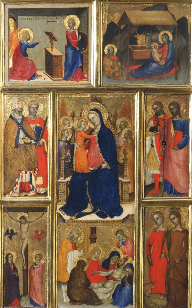 Poliptichon: Szűz Mária gyermekével és szentekkel alkotó: Giovanni da Milano