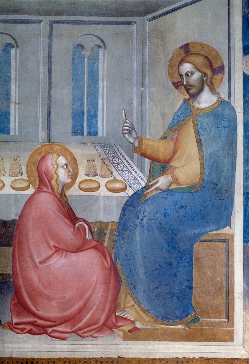 A szűz élete: Krisztus Márta és Mária házában (részlet) - Freskó alkotó: Giovanni da Milano