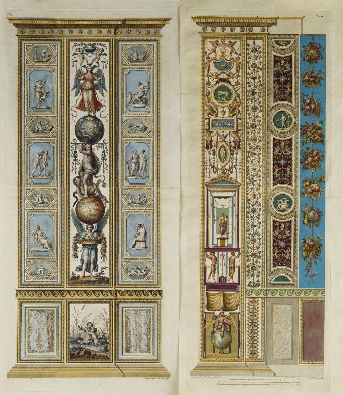 Arabeszk dekorációk a vatikáni loggiában (színes metszet) alkotó: Giovanni da Udine (after)