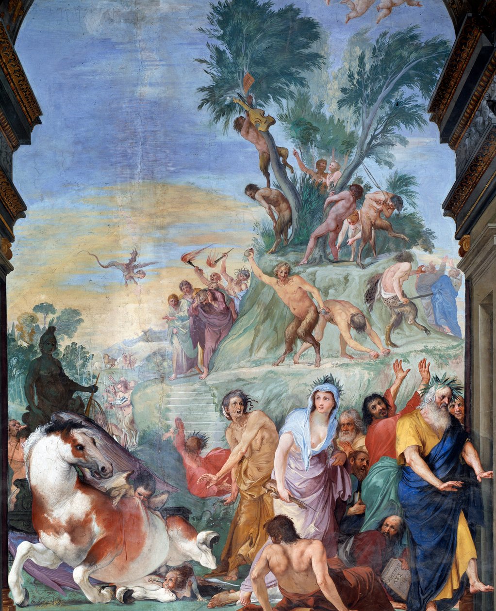 A múzsák és költők a Parnasszusra vadásznak (a Parnasszusból elűzött múzsák és költők) Giovanni da San Giovanni (1592-1636) freskórészletei 1634-1642 Museo degli argenti, Palazzo Pitti, Firenze alkotó: Giovanni da San Giovanni