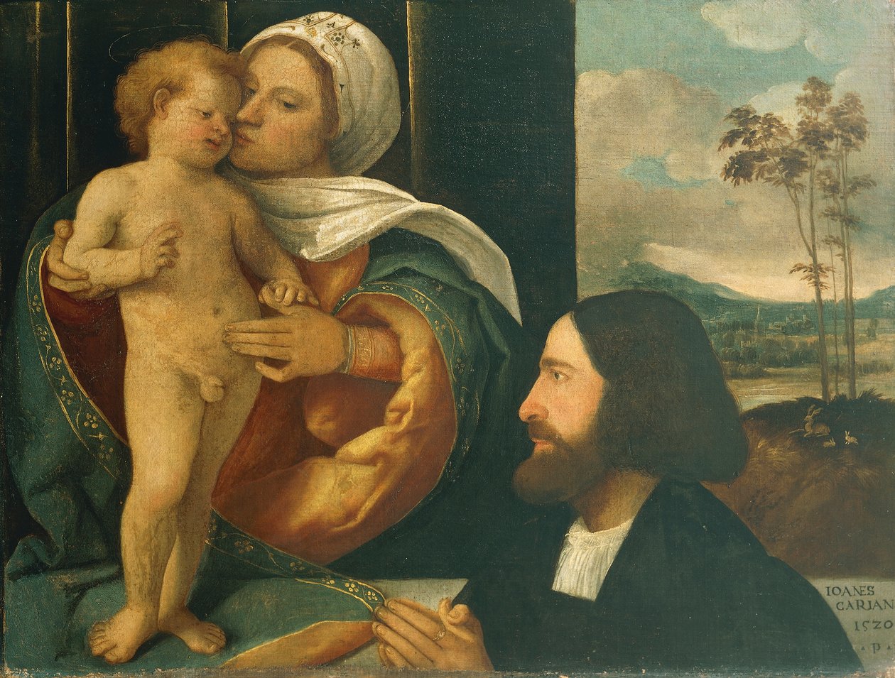 Giovanni Cariani (1485 és 1490 között született - 1547 után halt meg) Madonna gyermekével és bhaktával alkotó: Giovanni de Busi Cariani
