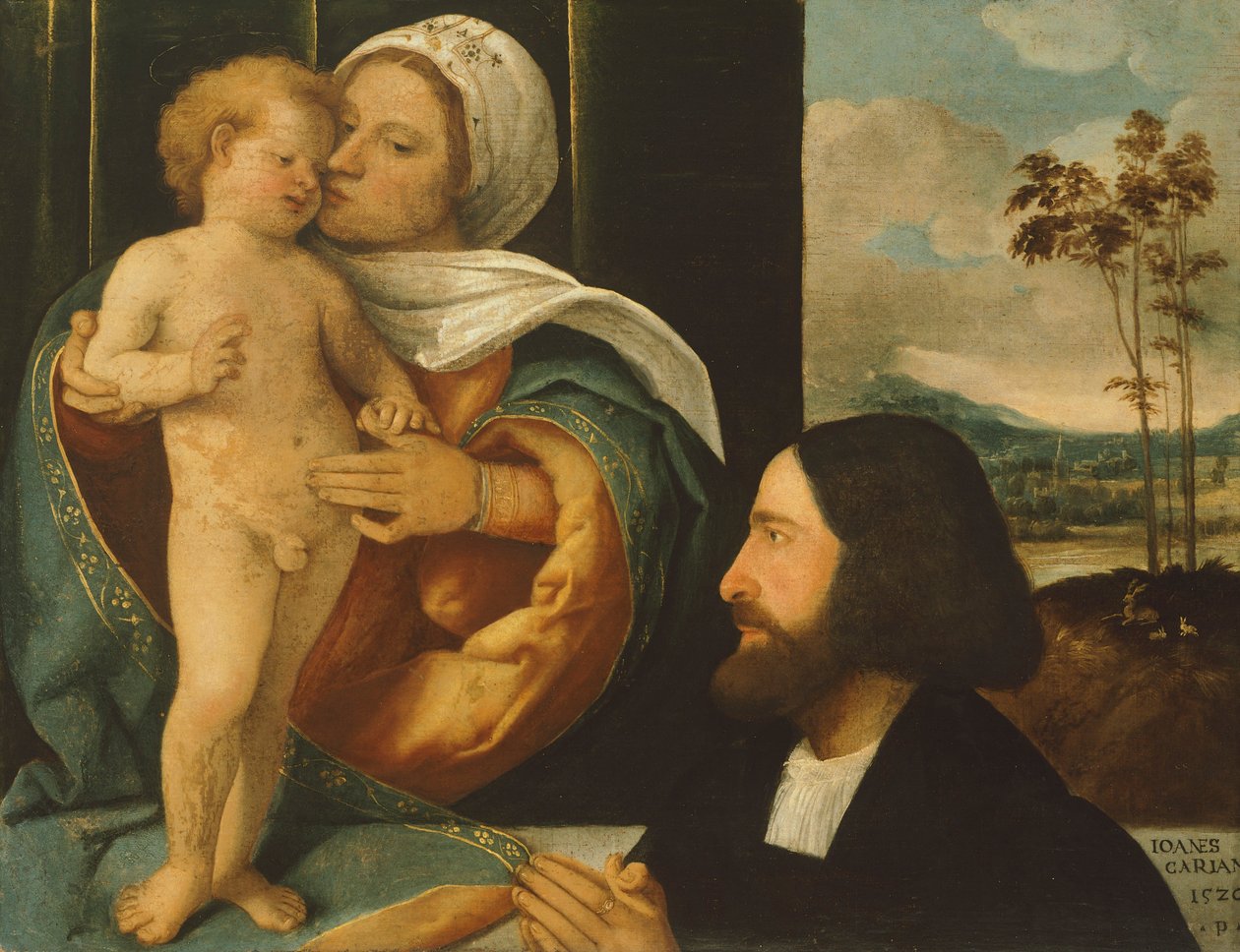 Giovanni Cariani (1485 és 1490 között született - 1547 után halt meg) Madonna gyermekével és bhaktával alkotó: Giovanni de Busi Cariani