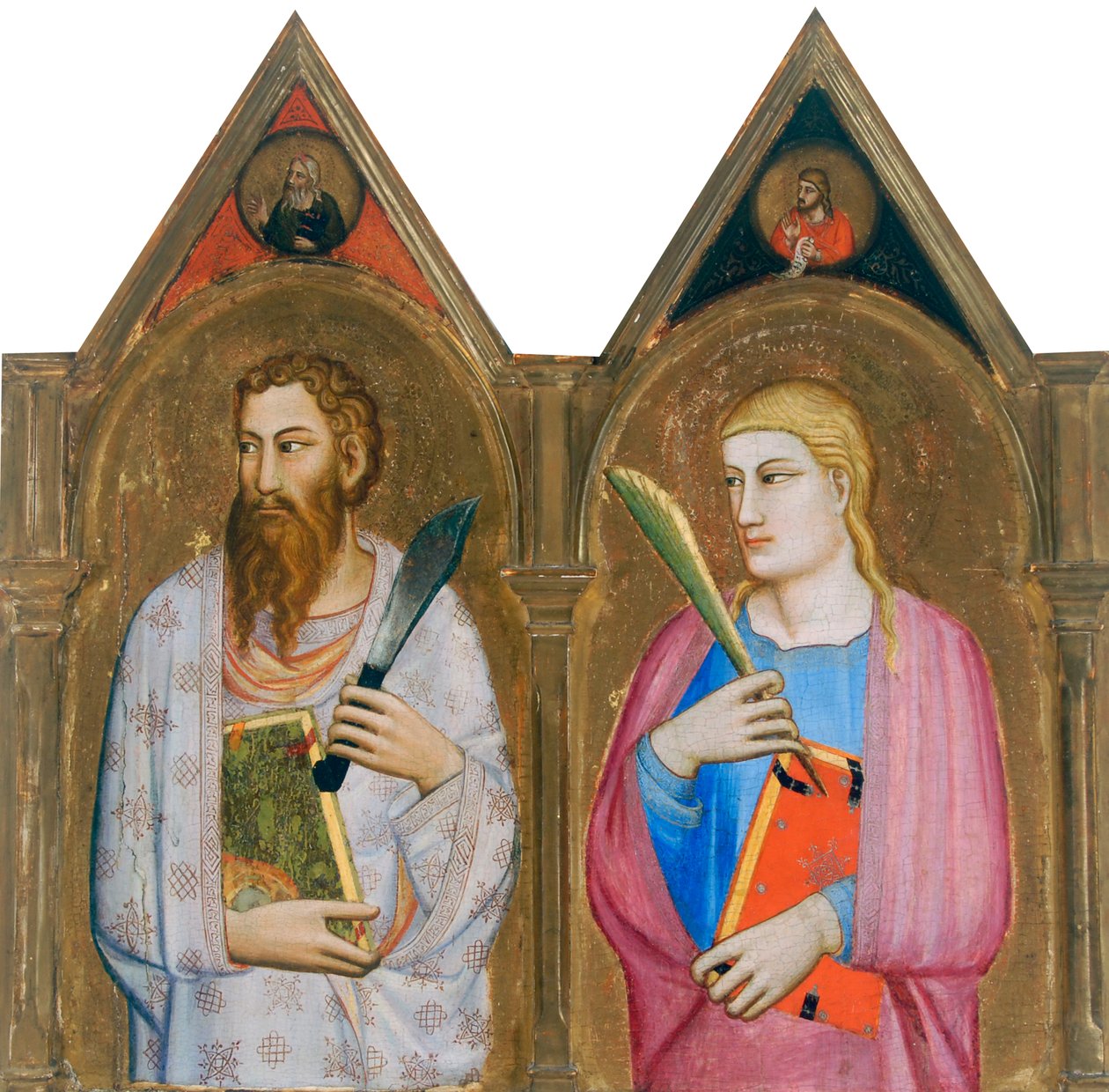 Szent Bertalan és Szent János evangélista (a triptichon jobb oldali táblái) (tempera és aranylevél a táblán) alkotó: Giovanni del (follower of) Biondo
