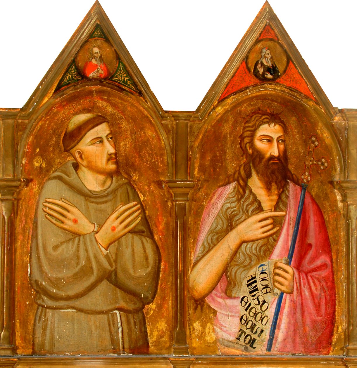 Szent Ferenc és Keresztelő János (bal oldali triptichon panelek) (tempera és aranylevél a panelen) alkotó: Giovanni del (follower of) Biondo
