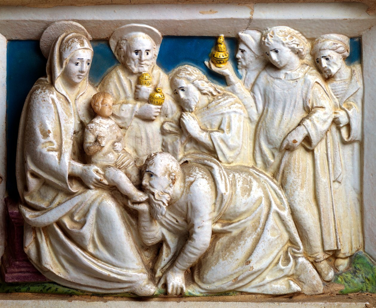 A mágusok imádása, részlet az Utolsó ítélet Predellájából, Giovanni Della Robbia (1469-1529), San Girolamo templom Volterrában, Toszkána alkotó: Giovanni della Robbia