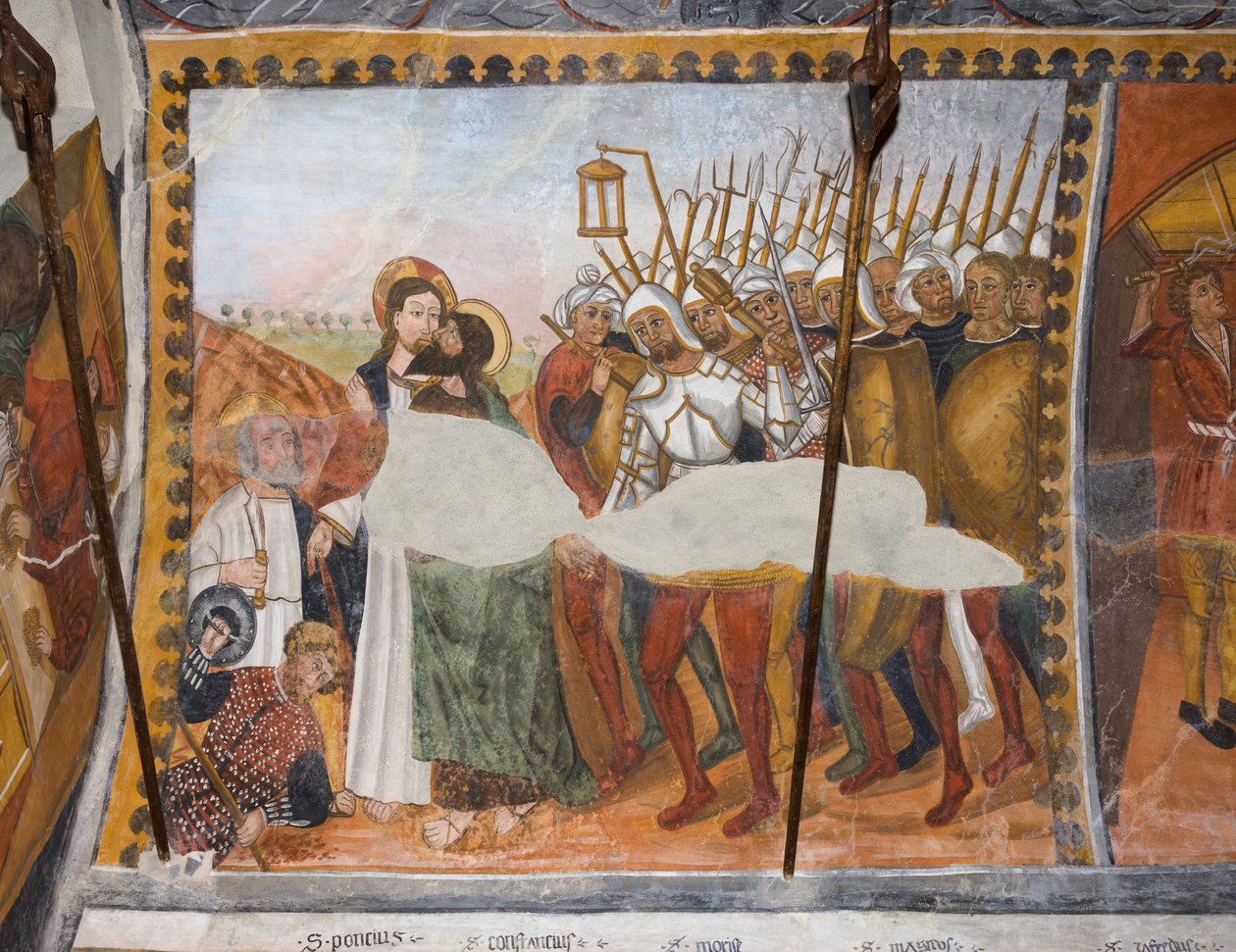 Történetek Krisztus szenvedéséről: Júdás által csókkal elárult és fogságba ejtett Jézus. alkotó: Giovanni di Cherasco Botoneri