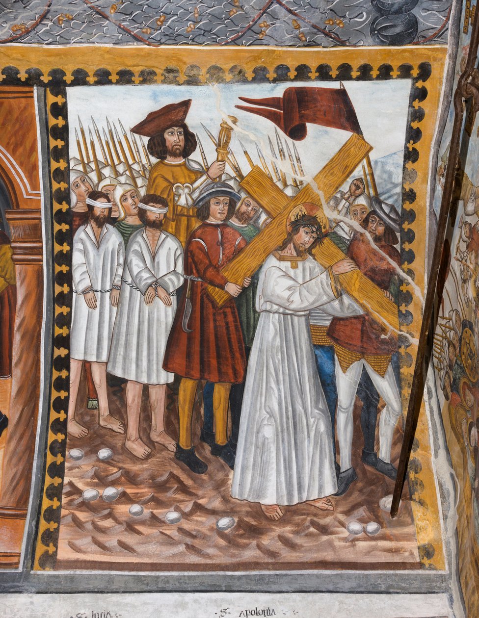 Történetek Krisztus szenvedéséről: Jézus a keresztet cipelve megy fel a Golgotára, és Cyrenaeus segít neki. alkotó: Giovanni di Cherasco Botoneri