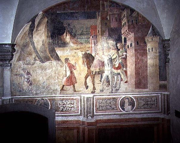 Hazulról induló Szent Benedek, részlet a Chiostro degli Aranci (Narancskolostor) Szent Benedek élete című freskóciklusából, 1430-as évek körül (freskó) alkotó: Giovanni di Consalvo (attr. to)