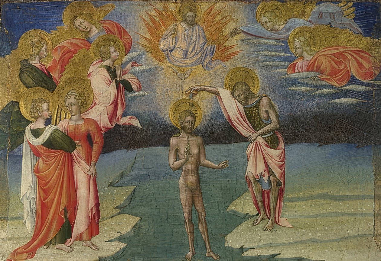 Krisztus megkeresztelkedése (Predella). 1454 alkotó: Giovanni di Paolo