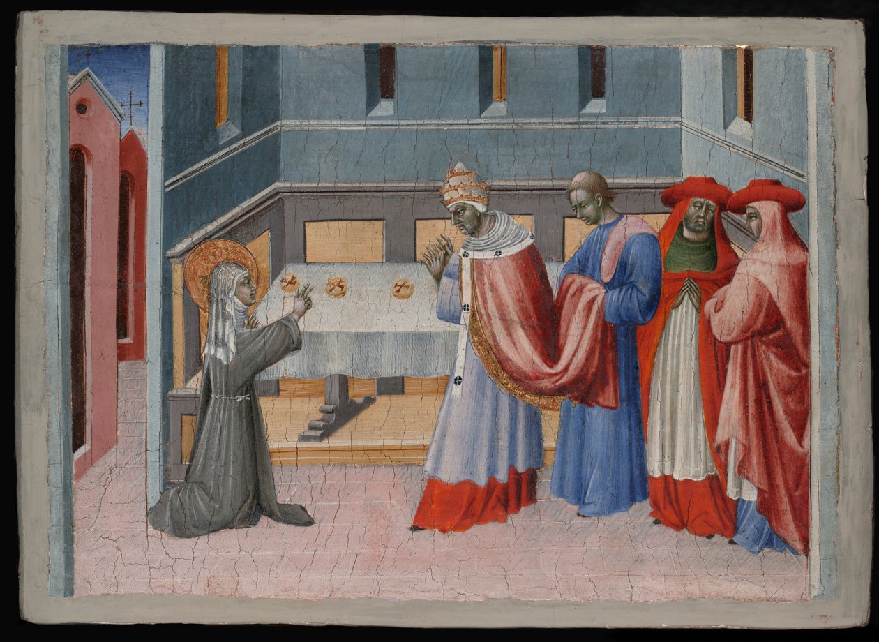 Assisi Szent Klára megáldja a kenyeret Innocentus pápa előtt IV alkotó: Giovanni di Paolo