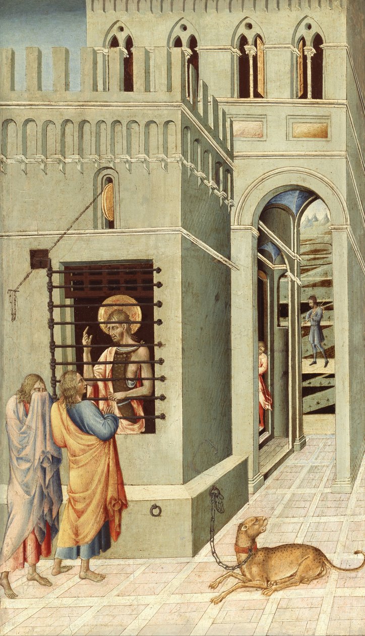Keresztelő Szent János a börtönben két tanítványa látogatására alkotó: Giovanni di Paolo