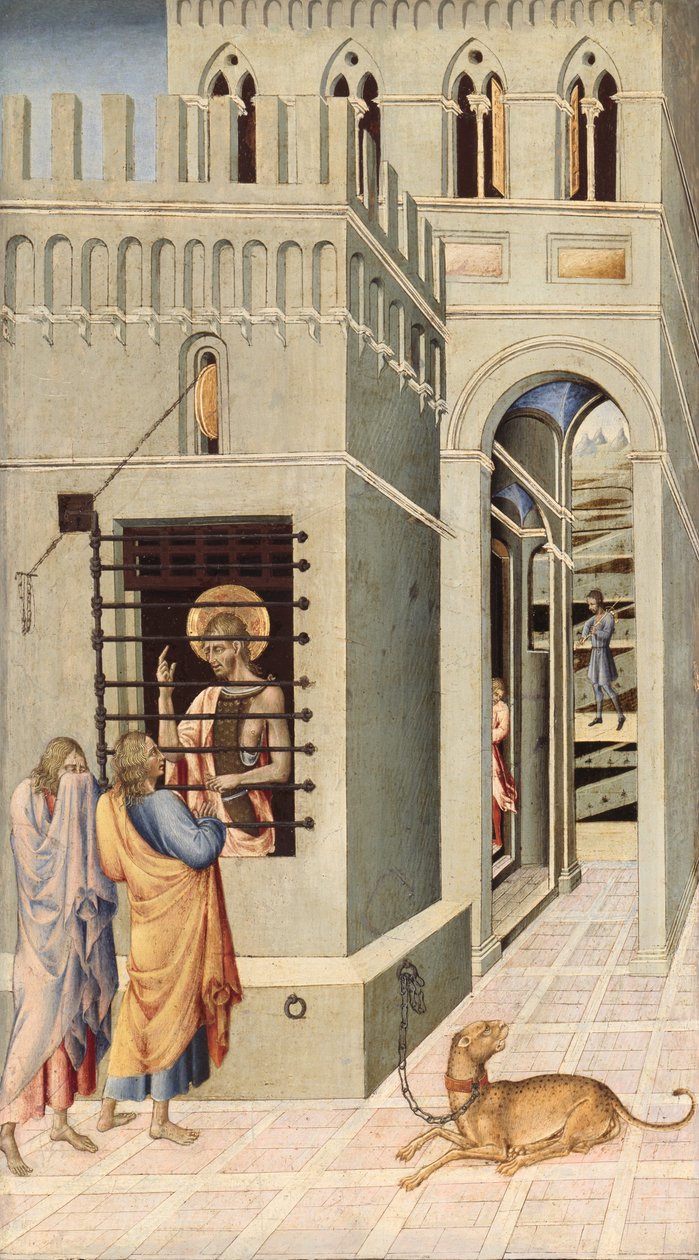 Keresztelő Szent János a börtönben két tanítványa látogatására alkotó: Giovanni di Paolo