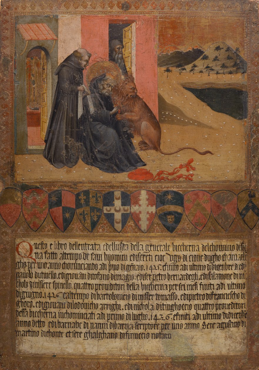 St.Jerome tüskét szed az oroszlán mancsából alkotó: Giovanni di Paolo