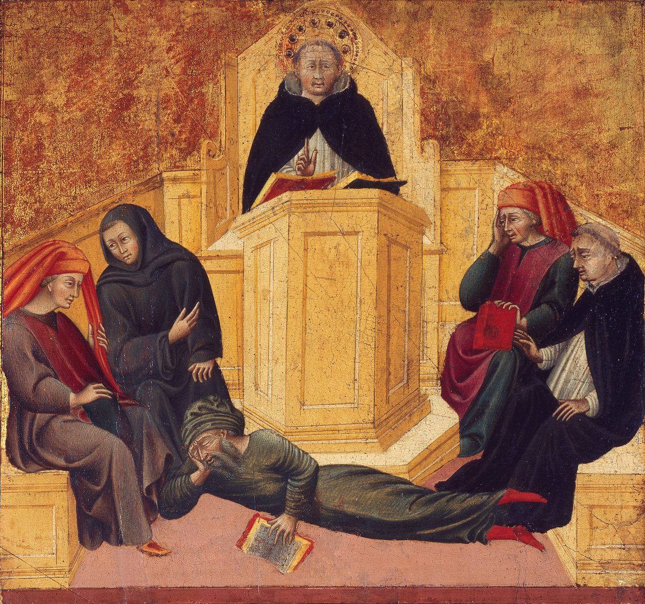 Aquinói Szent Tamás megcáfolja Averroëst alkotó: Giovanni di Paolo
