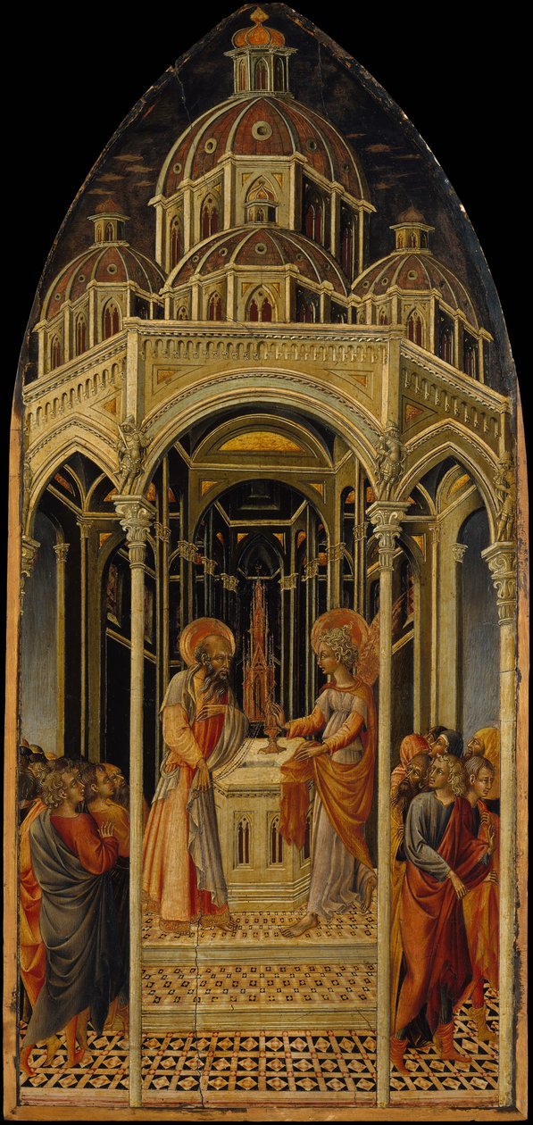 Az Angyali üdvözlet Zakariásnak, verso Az Angyali üdvözlet, kb. 1455-60. alkotó: Giovanni di Paolo