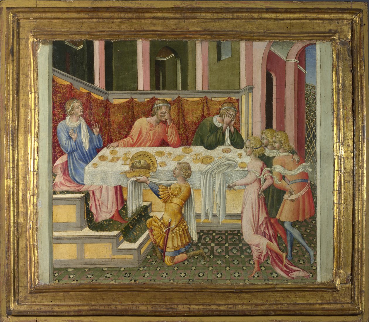 Keresztelő János fejét hozta Heródes Predella Panelhez, 1454 alkotó: Giovanni di Paolo