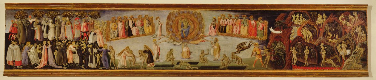 Az utolsó ítélet, a mennyet és a poklot ábrázoló predella panel alkotó: Giovanni di Paolo di Grazia