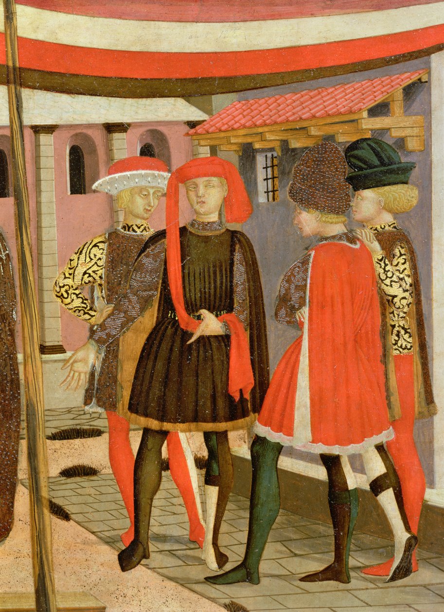 Elülső rész az Adimari Cassone-ból, négy férfi részlete, 1450 körüli tempera a 80304 panel részletén alkotó: Giovanni di Ser Giovanni