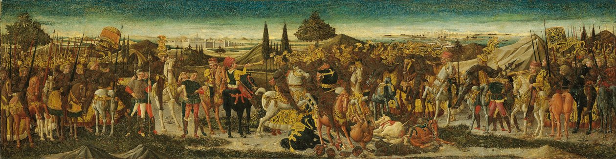 Csatajelenet, egy cassone elől alkotó: Giovanni di Ser Giovanni Scheggia