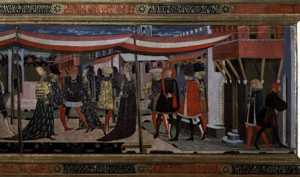 Elülső rész az Adimari Cassone-ból, a jobb oldali rész részlete, 1450 körül (tempera a panelen) (80304 részlet) alkotó: Giovanni di Ser Giovanni Scheggia