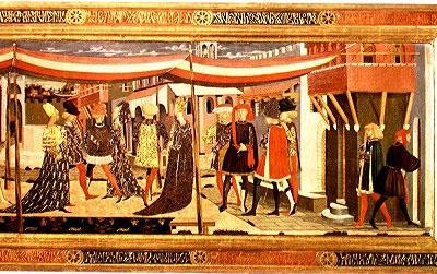 Frontálkép az Adimari Cassone-ból, a jobb oldali rész részlete, 1450 körül (tempera, tábla) (80304 részlete) (lásd még 123486) alkotó: Giovanni di Ser Giovanni Scheggia
