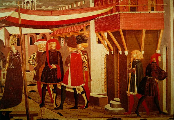 Elülső rész az Adimari Cassone-ból, a jobb oldali panel részlete, 1450 körül (tempera a panelen) (166335 részlet, lásd még 80304) alkotó: Giovanni di Ser Giovanni Scheggia