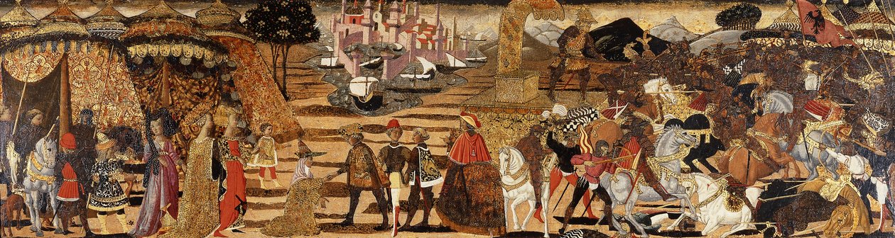 Az Issus-i csata és Dareiosz családja Sándor előtt - cassone front, alkotó: Giovanni di Ser Giovanni Scheggia