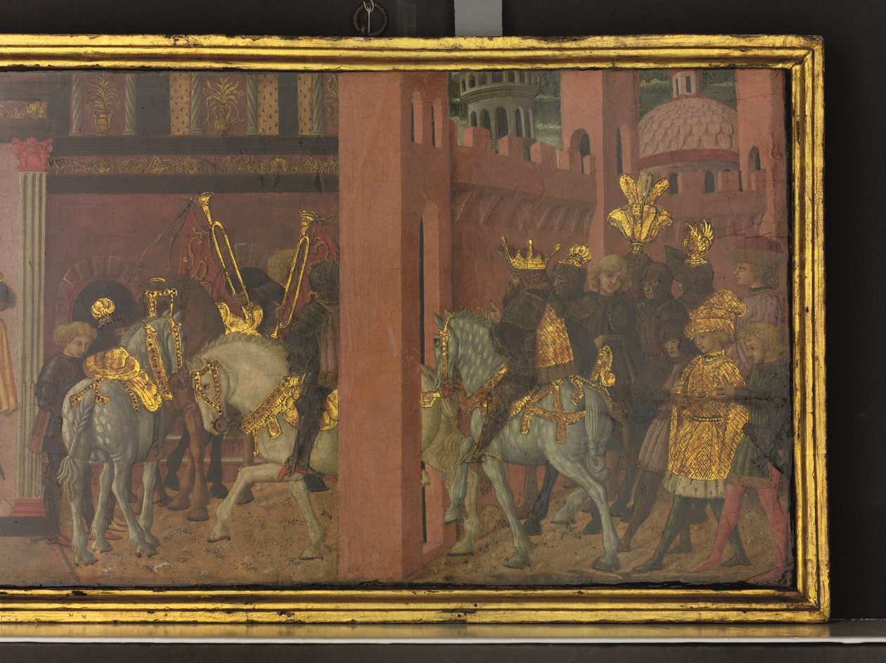 Traianus és az özvegy története, részlet egy cassone tábláról, 1450 körül (tempera, tábla) alkotó: Giovanni di Ser Giovanni Scheggia