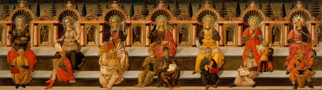 "A hét szabad művészet" (Aritmetika, geometria, zene, asztrológia, logika, retorika és nyelvtan) - The Seven Liberal Arts - Giovanni di Ser Giovanni festészete alkotó: Giovanni di Ser Giovanni Scheggia