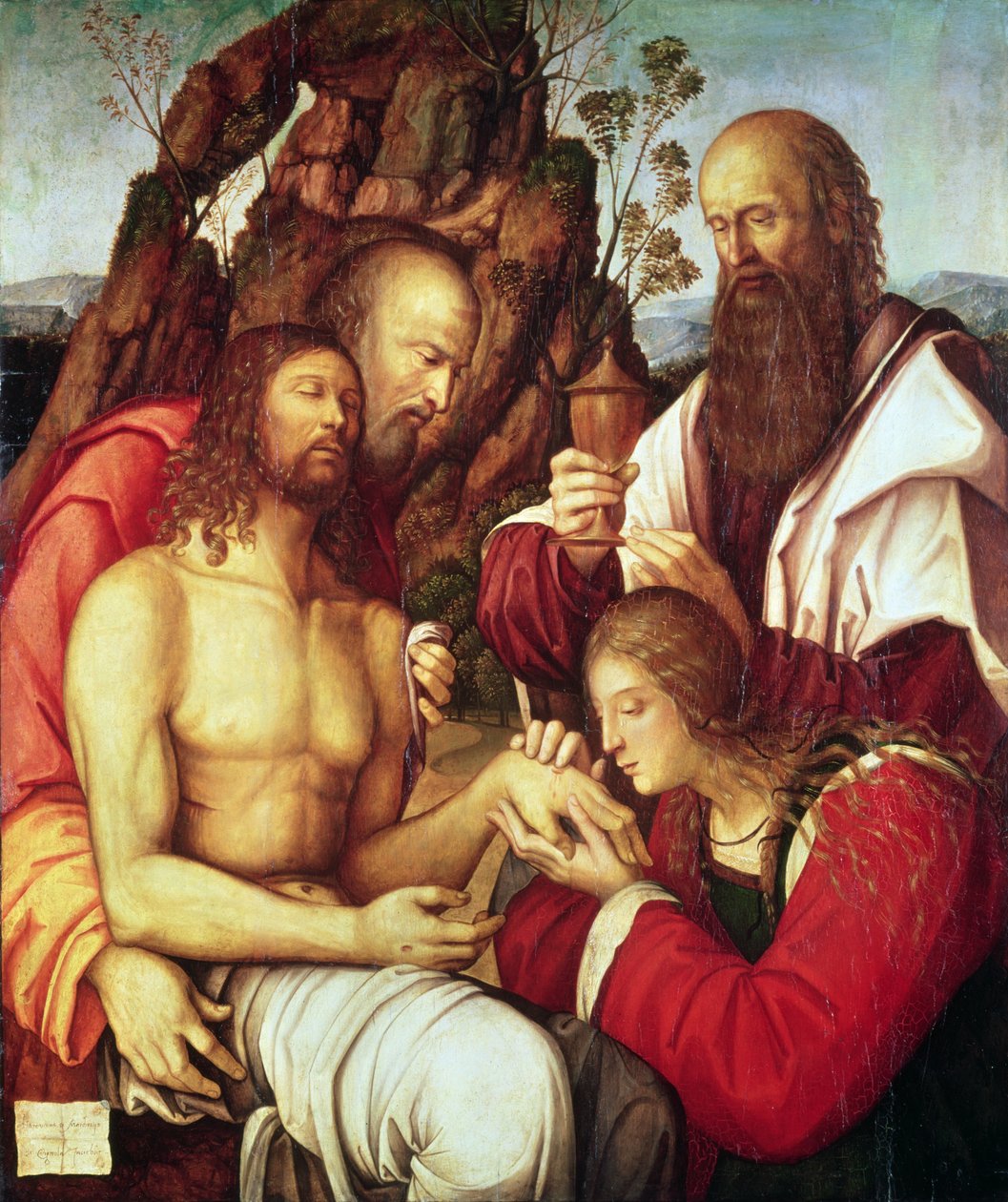Siralom a halott Krisztus felett (panel) alkotó: Girolamo Marchesi da Cotignola