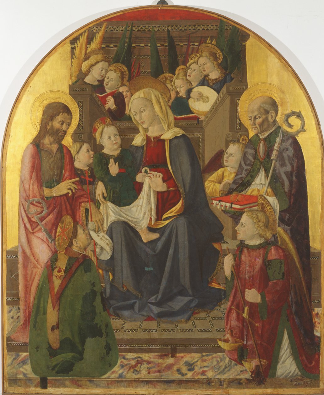 Madonna és Angyalokkal és szentekkel trónoló gyermek, 1440-es évek (tempera arannyal) alkotó: Girolamo di Giovanni di Camerino