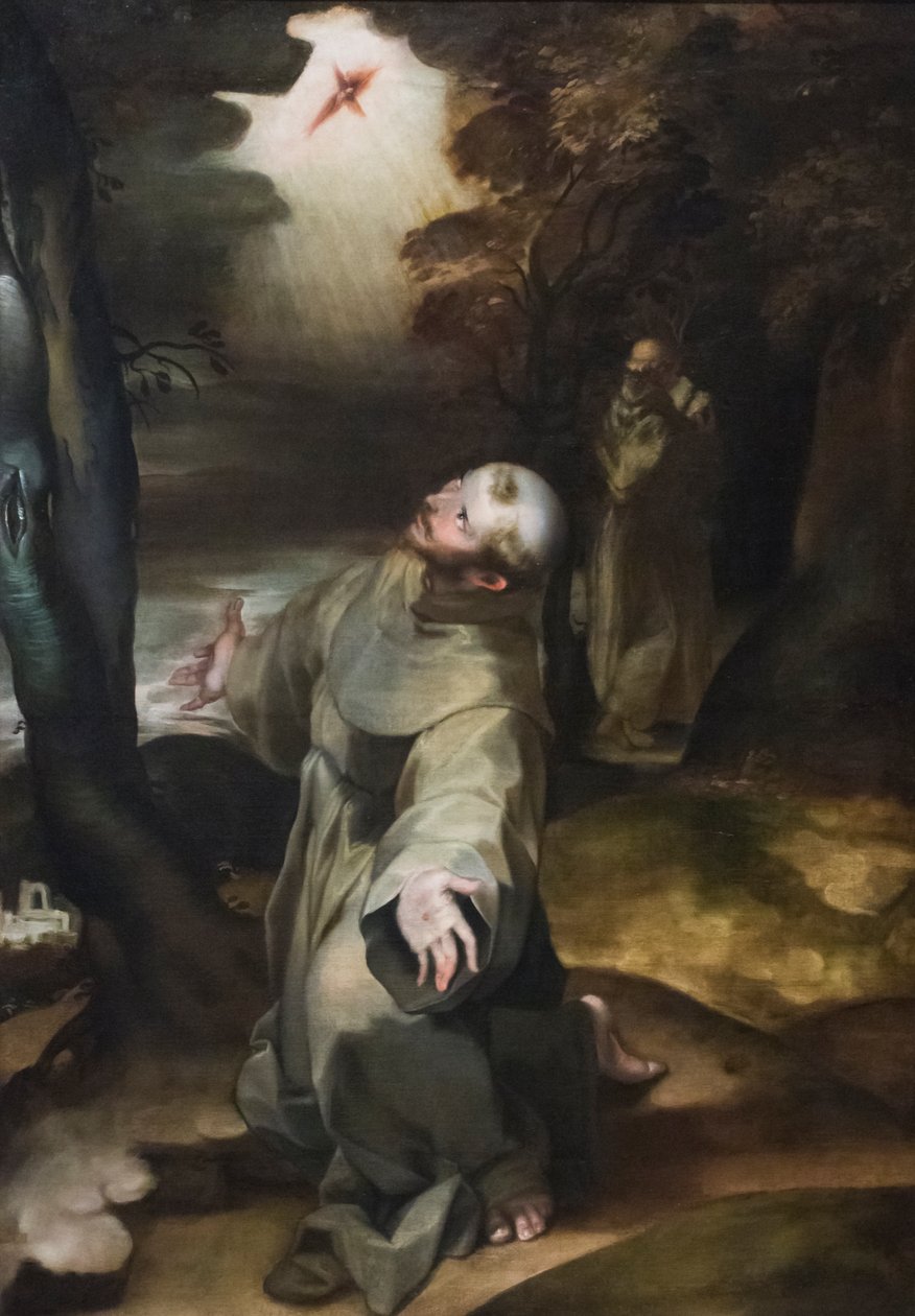 Szent Ferenc átveszi a stigmát (olaj, falemez) alkotó: Girolamo (follower of) Muziano
