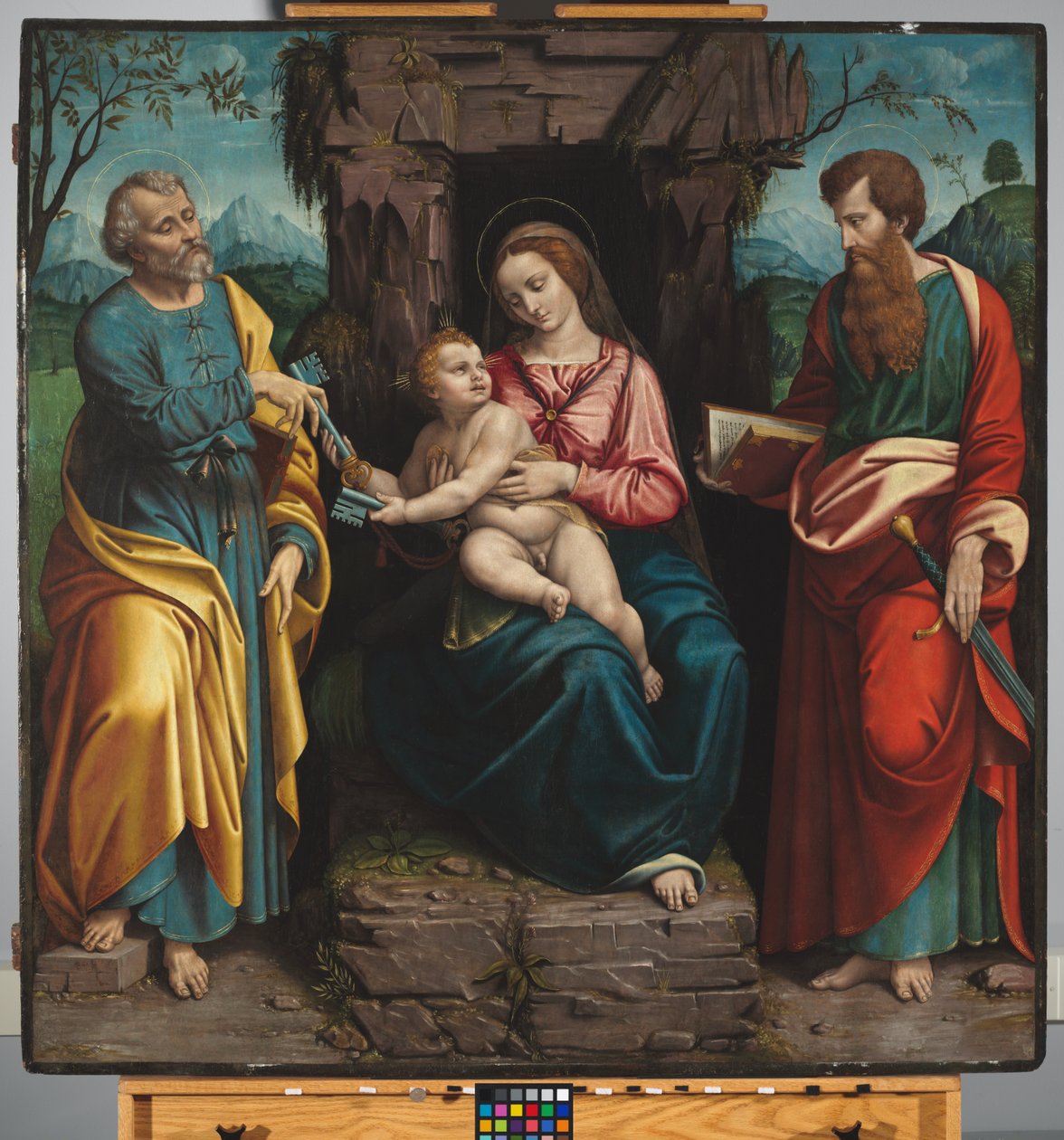Szűz Mária és gyermeke Szent Péterrel és Pállal, 1540-70 körül (olaj, tábla) alkotó: Girolamo Figino
