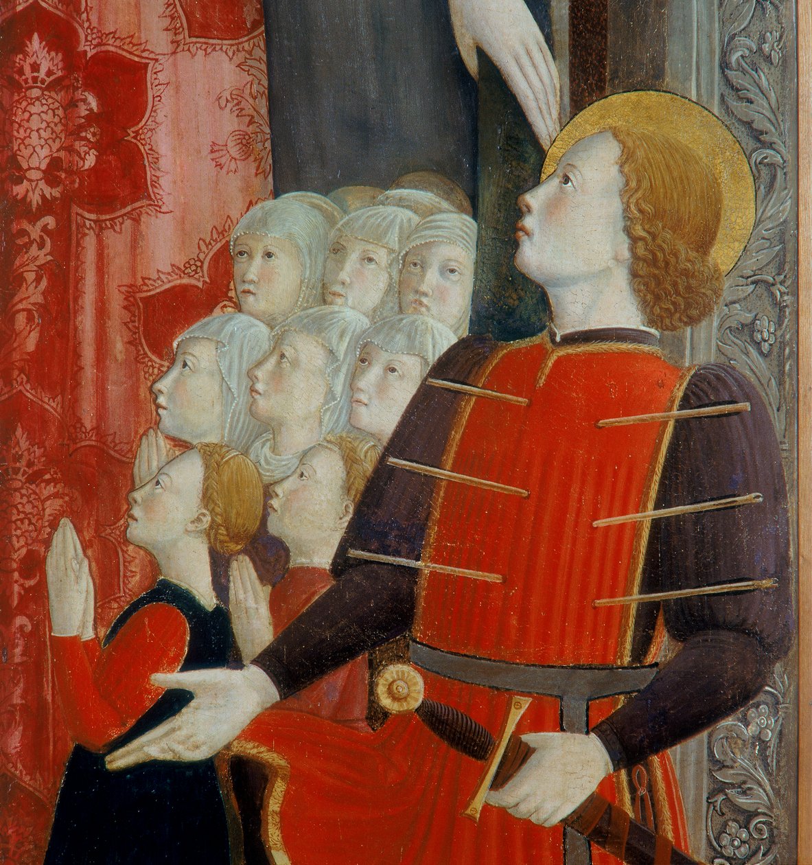 Szent Sebestyén részlete, Madonna della Misericordia Szent Venantiusszal és Szent Sebestyénnel, 1463 alkotó: Girolamo Giovanni