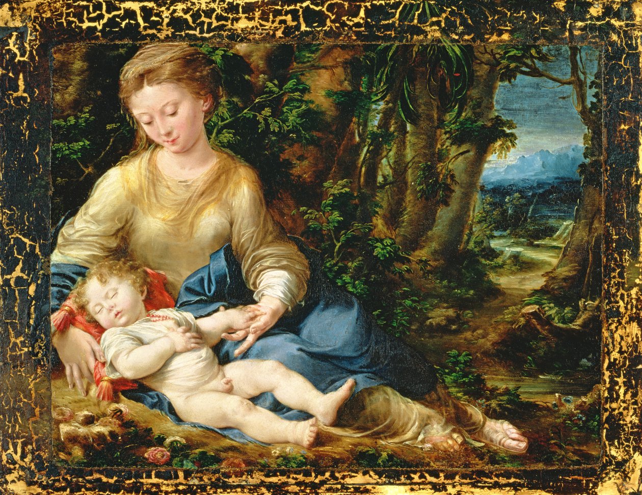 A Szűz és a Gyermek egy tájban, 1536-37 körül alkotó: Girolamo Mazzola Bedoli