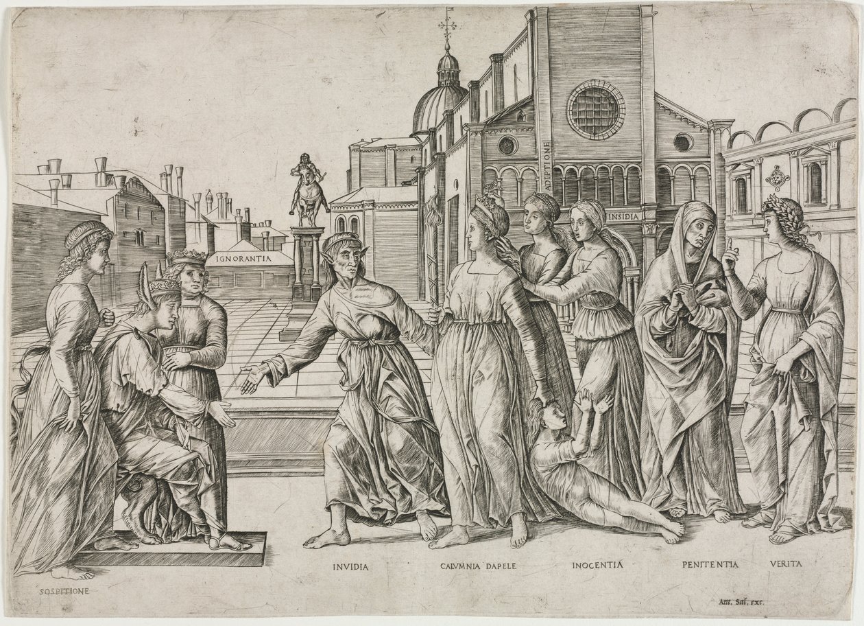 Apelles káromkodása, c. 1500-1506. alkotó: Girolamo Mocetto