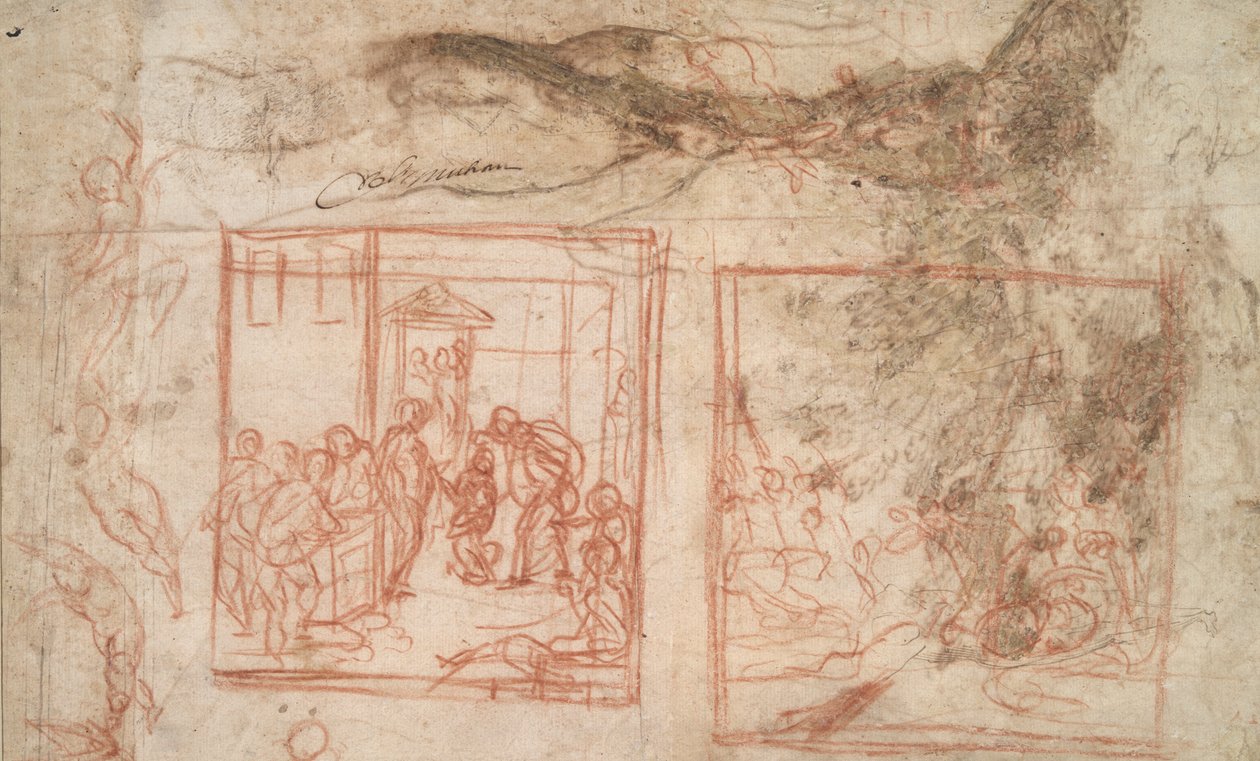 Egy fa tanulmányozása (r); Figura- és kompozíciós tanulmányok (v) alkotó: Girolamo Muziano