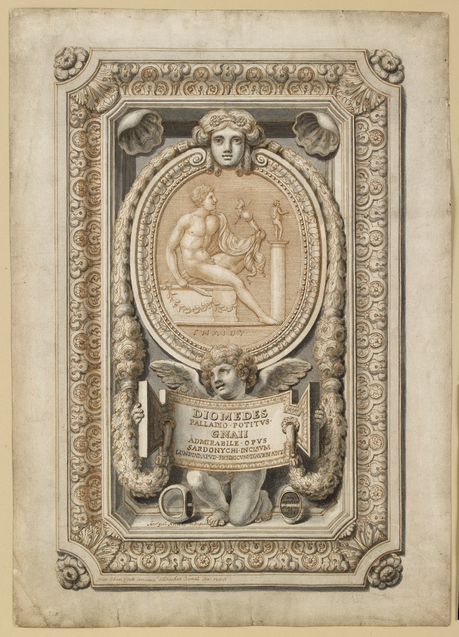Vésett drágakő terve díszes környezetben, 1722 alkotó: Girolamo Odam