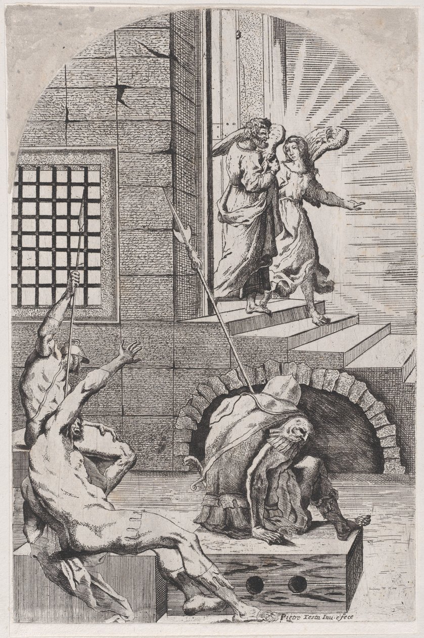 Szent Pétert az angyal kiengedi a börtönből, 1650-70. alkotó: Girolamo Pedrignani