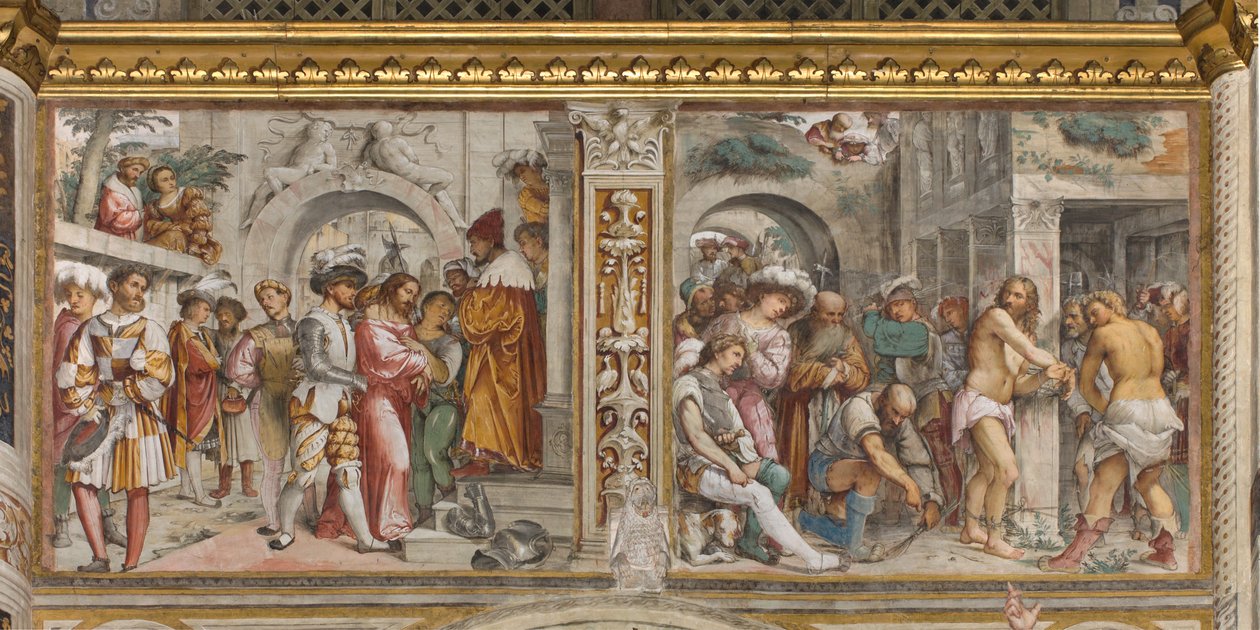 Közép-Aave, Ötödik déli szakasz, Krisztus Pilátus előtt, Krisztus ostorozása, Jerome Romanino alkotó: Girolamo Romanino