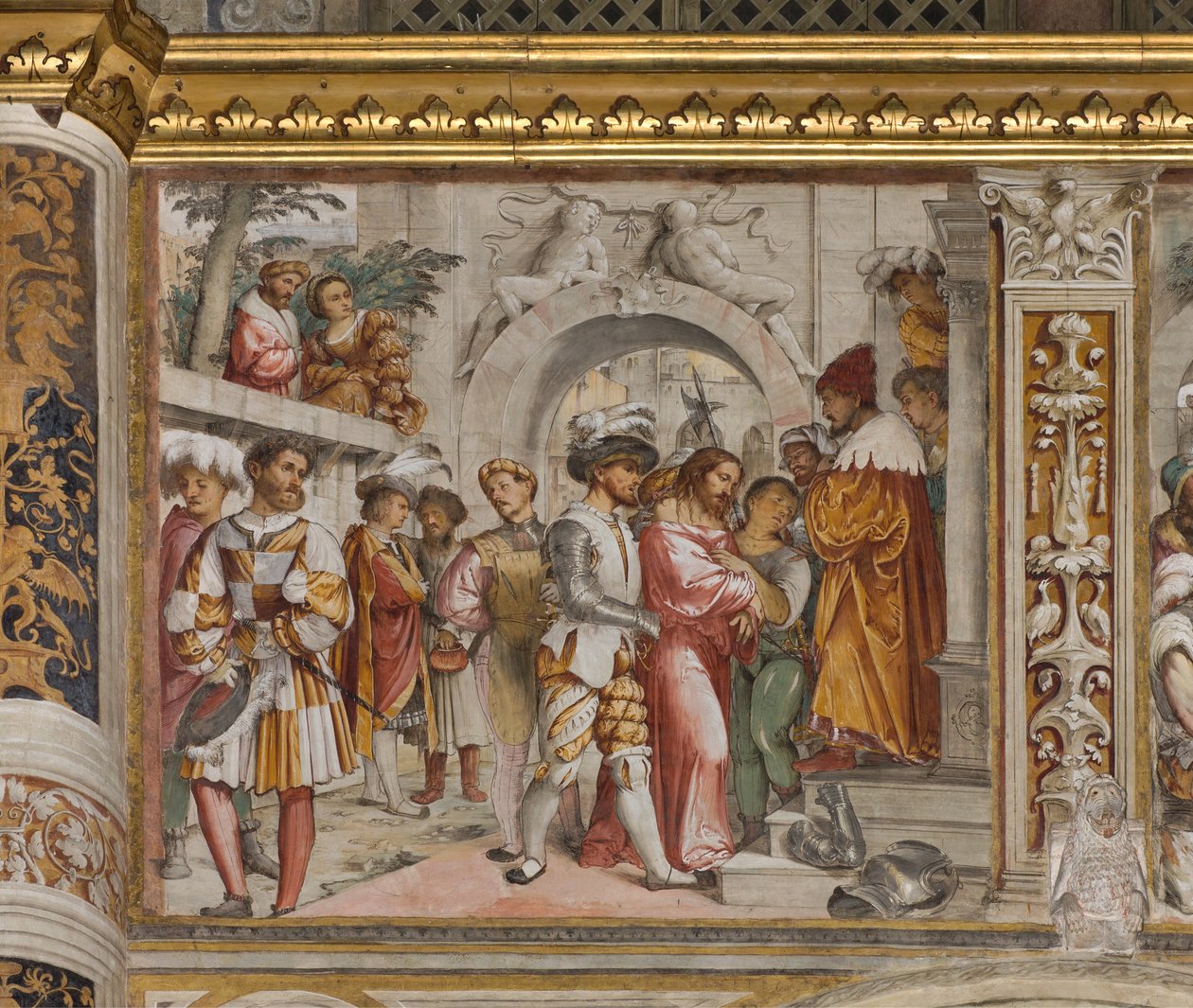 Középhajó, Ötödik déli szakasz, Krisztus Pilátus előtt, Girolamo Romanino alkotó: Girolamo Romanino