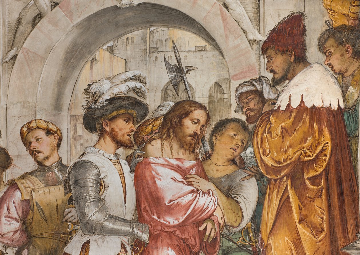 Középhajó, ötödik déli szakasz, Krisztus Pilátus előtt, Girolamo Romanino alkotó: Girolamo Romanino
