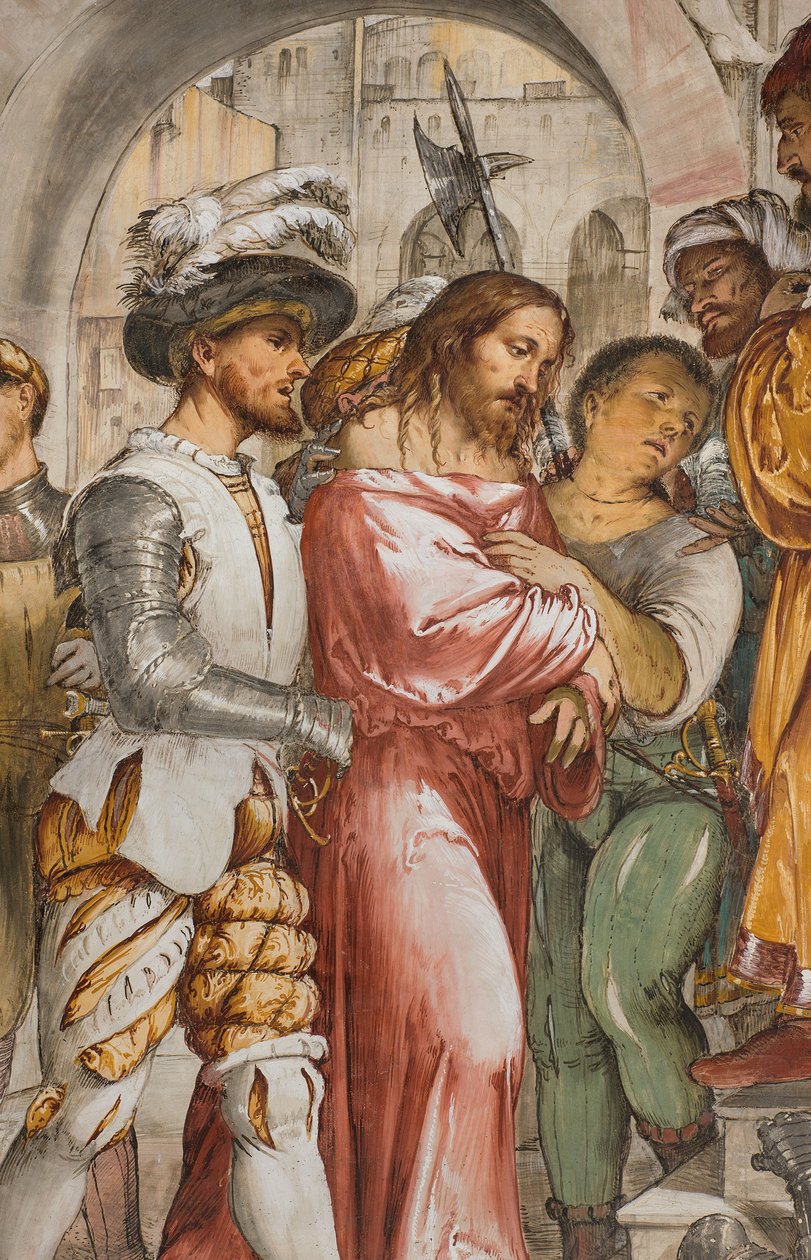 Középhajó, ötödik déli szakasz, Krisztus Pilátus előtt, Girolamo Romanino alkotó: Girolamo Romanino