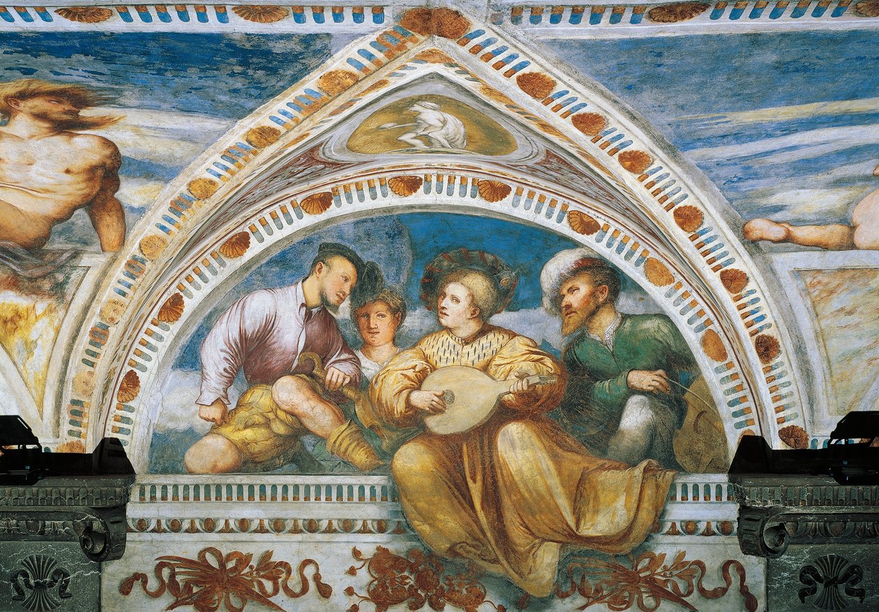 Mandolinos, Girolamo Romanino freskóinak részlete (kb. 1484-1559 után), Bernardo Clesio megrendelője alkotó: Girolamo Romanino