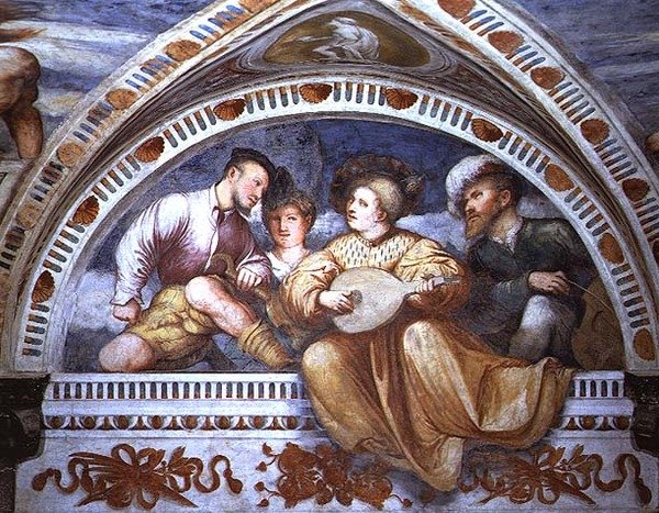 A koncert: vonós hangszerek, lunette alkotó: Girolamo Romanino